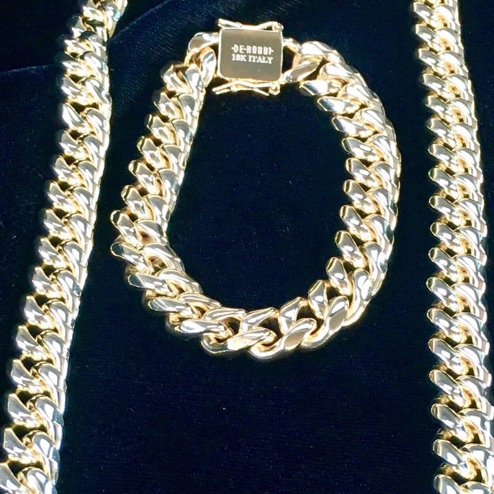 CUBAN LINK 18K GOLD CHAIN BRACELET ITALY