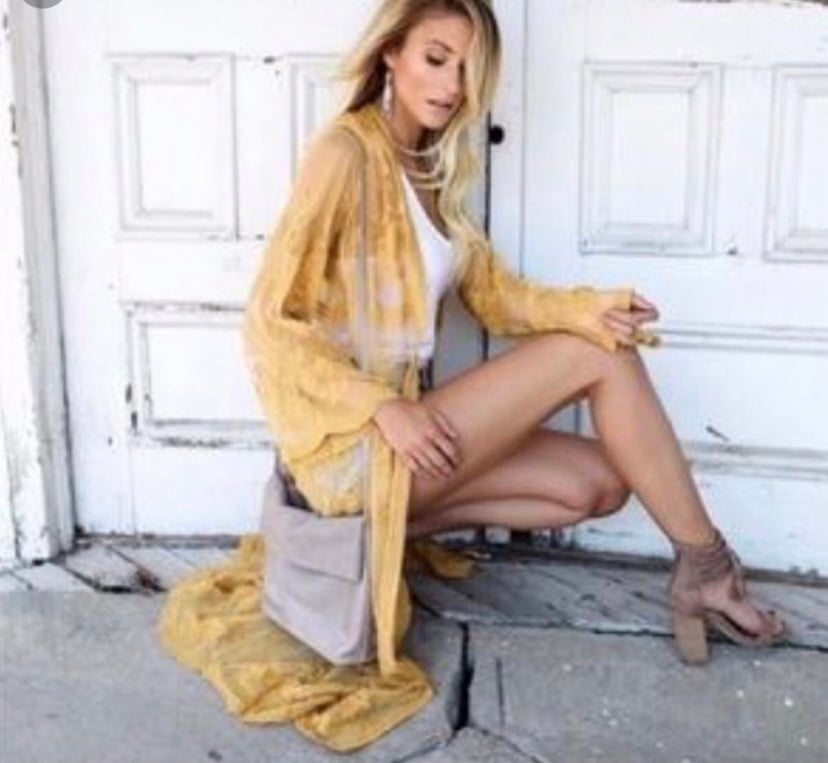 Women kimono lace mustard cover up swim cover