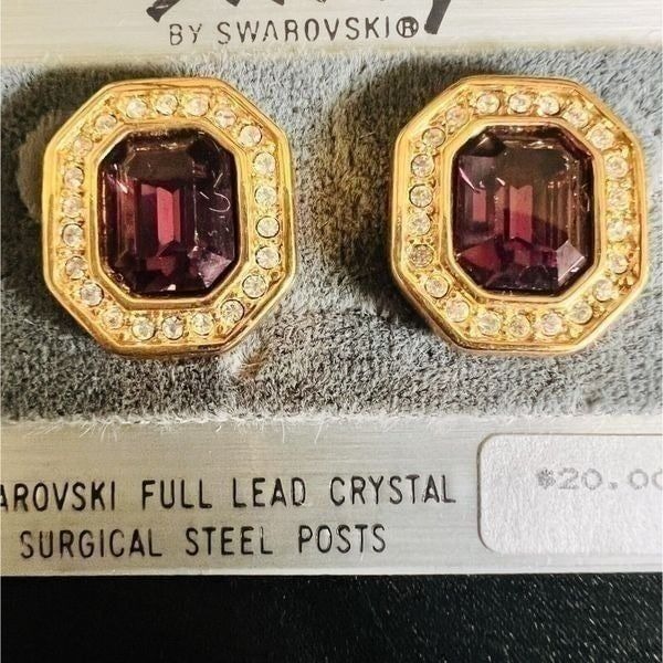 Vintage Swarovski Earrings SAL Savvy Gold Pink Amethyst Clear Crystal S.A.L.