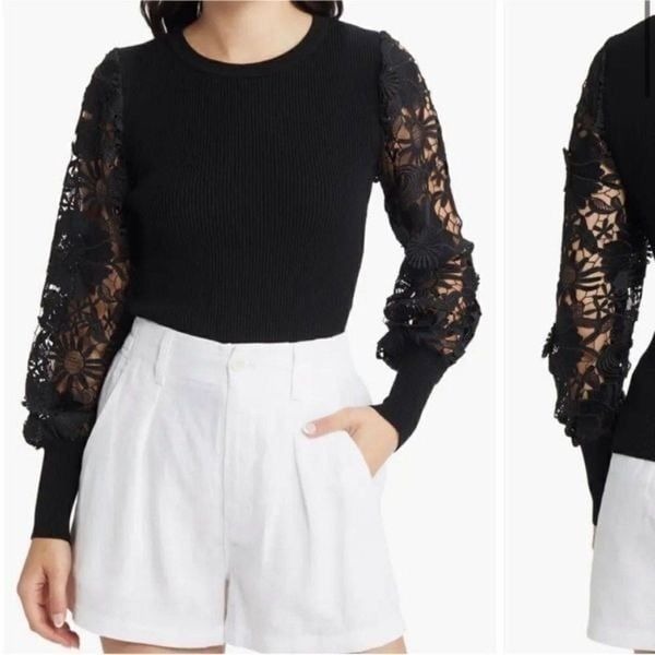 Milly lace sleeve ribbed sweater