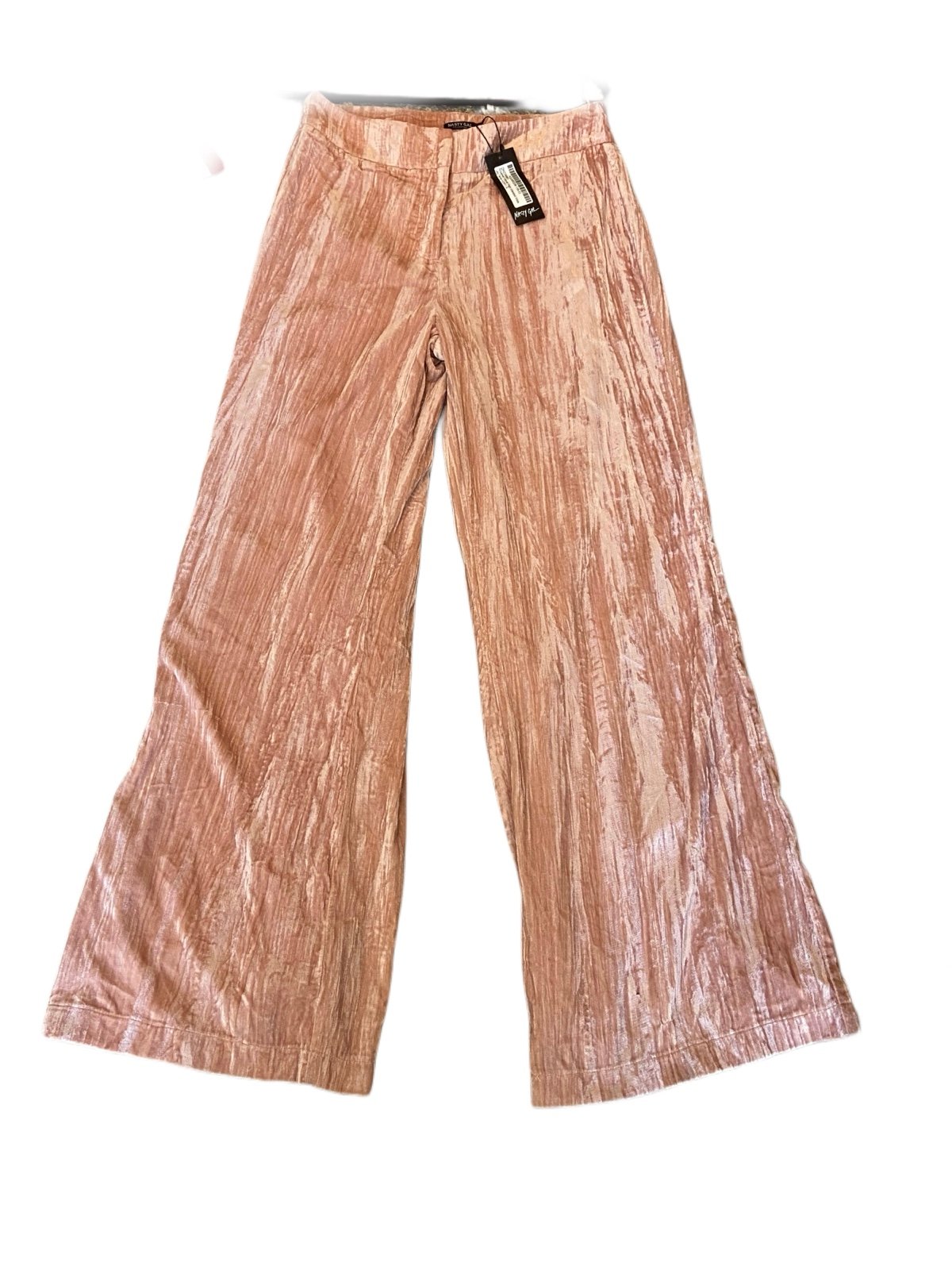 New With Tags Nasty Gal High Waisted Crushed Velvet Wide Leg Pant In Peach