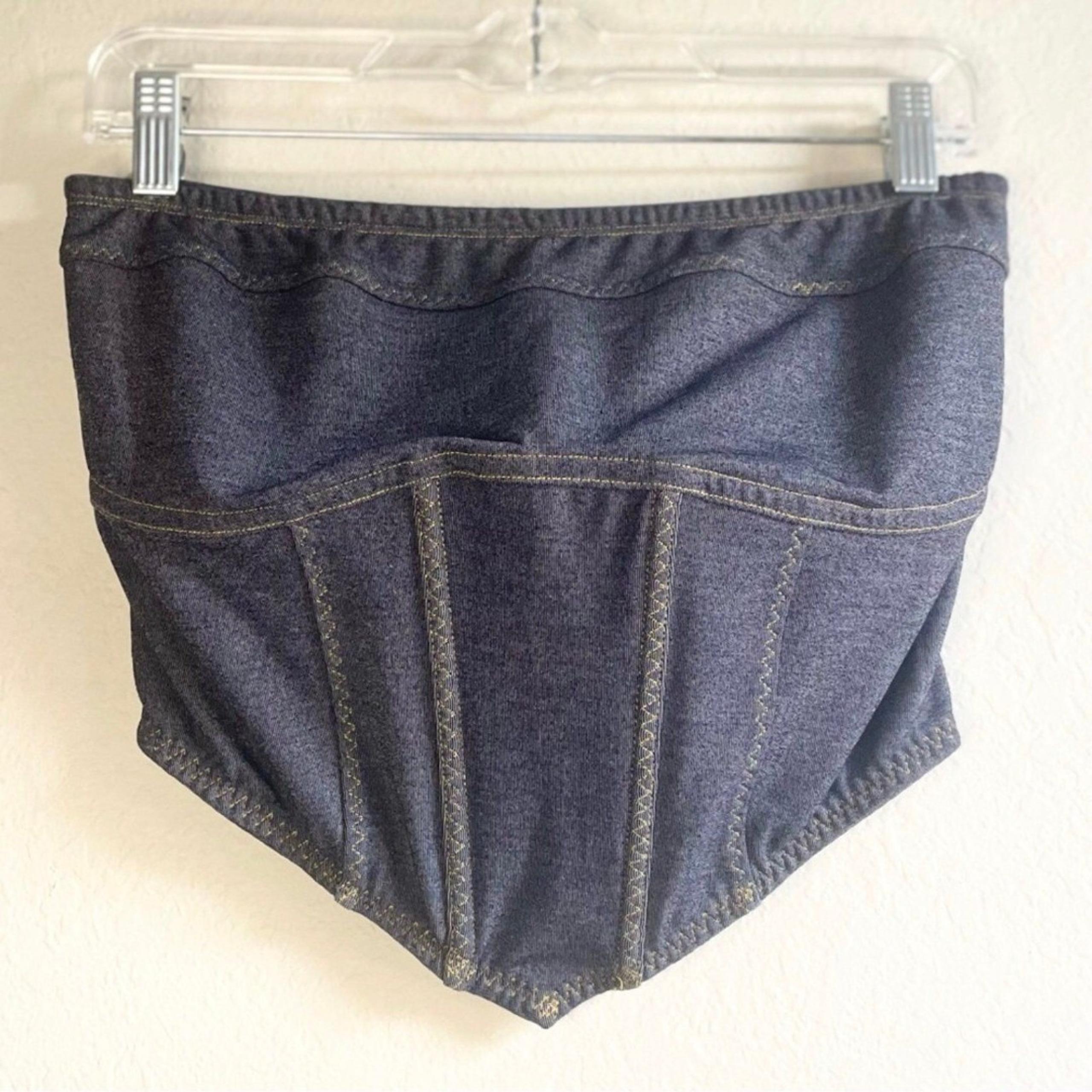 Bustier style denim look top western hippie boho cowgirl country summer y2k XL