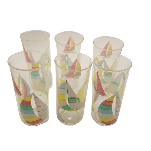 Culver Windward Lot of 6 Vintage Acrylic Cups Tumblers Iced Tea Sail Boat 16oz