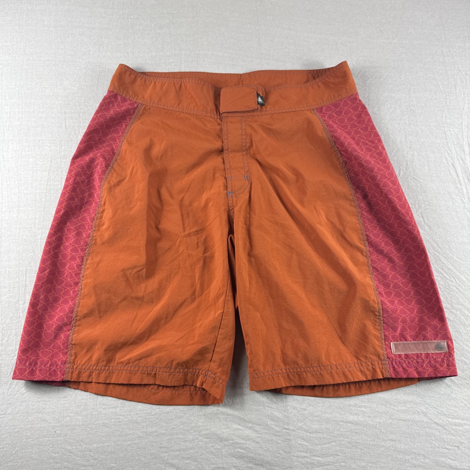 Nike ACG Boardshorts Mens 34 Orange Red Geometric Swim Trunks Shorts Hook Loop