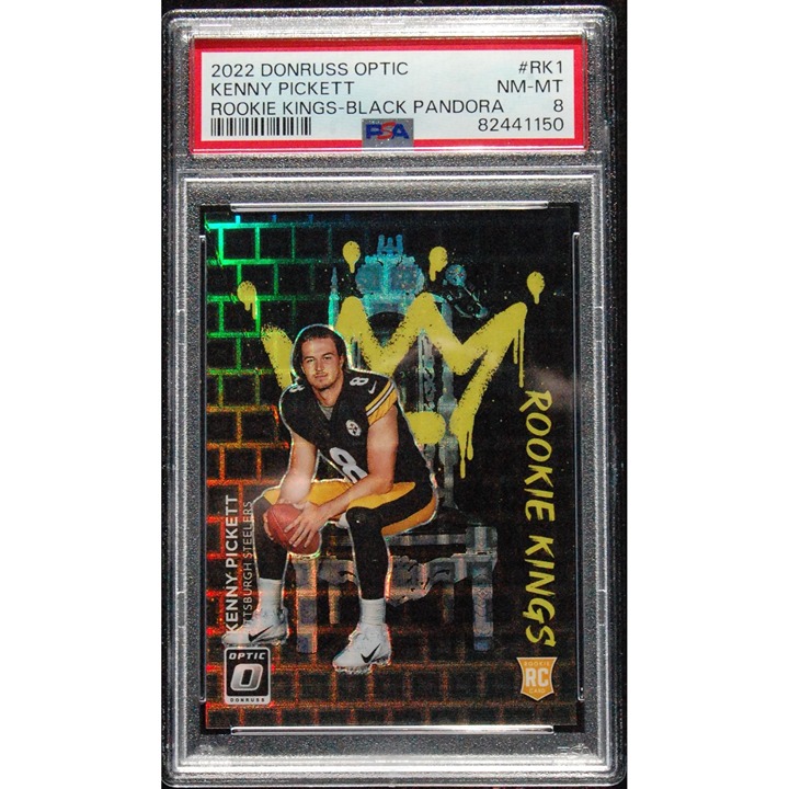 2022 Donruss Optic Kenny Pickett Black Pandora Prizm RC Rookie Kings #/25 PSA 8