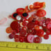Lot of 75 Red & Coral Vintage Buttons Bakelite Plastic Lucite Cloth .1/8 to 1”