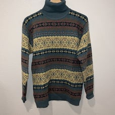 BROOKS BROTHERS Vintage Patterned Turtleneck Sweater 100% Wool Mutli Color Small