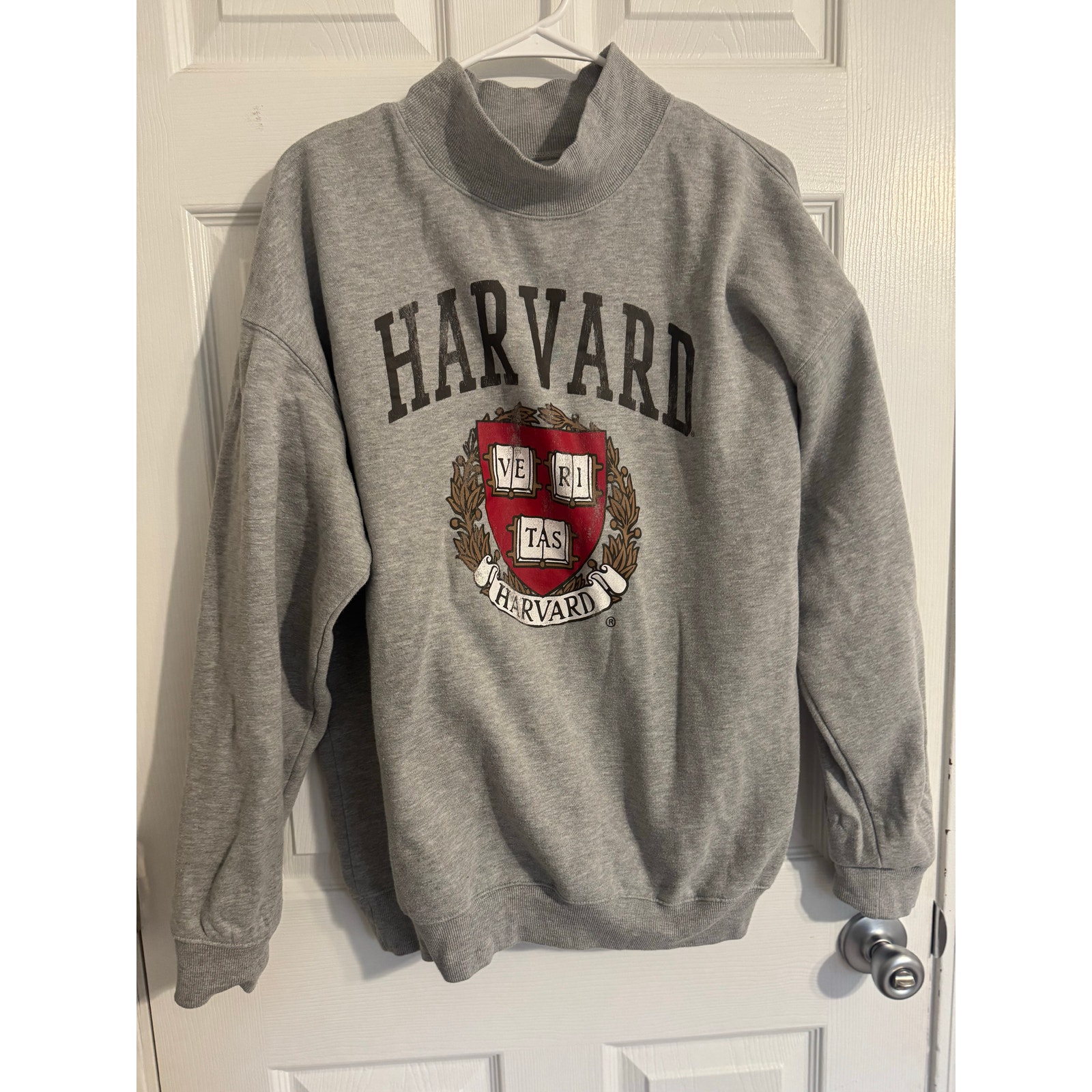 Harvard University Modern Mock Neck Sweatshirt Gray with Emblem Sz: Large
