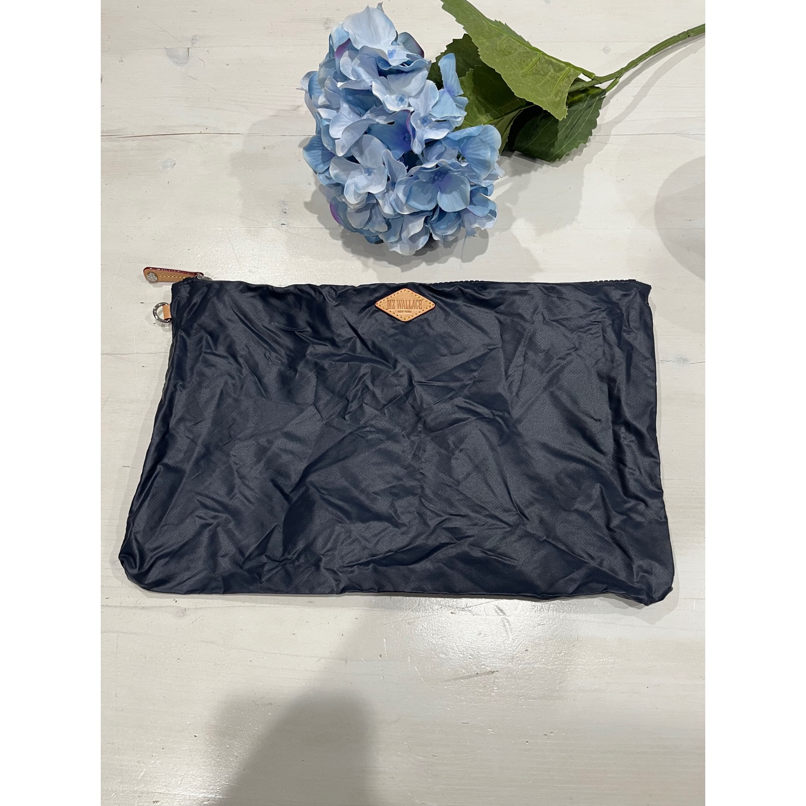 MZ Wallace Flat Pouch Cosmetic Bag Travel Case Lightweight Navy Blue