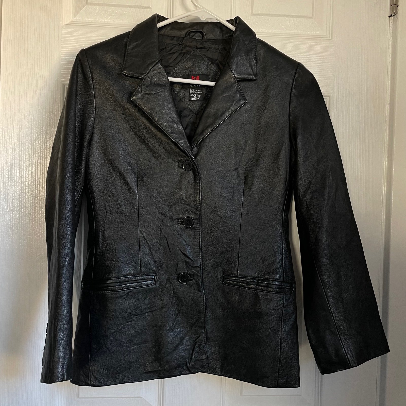 Vintage black leather blazer jacket 90s y2k biker 2000s