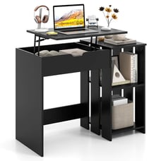 Lift Top Computer Desk Standing Desk w/ Hidden Compartments & Storage Shelves