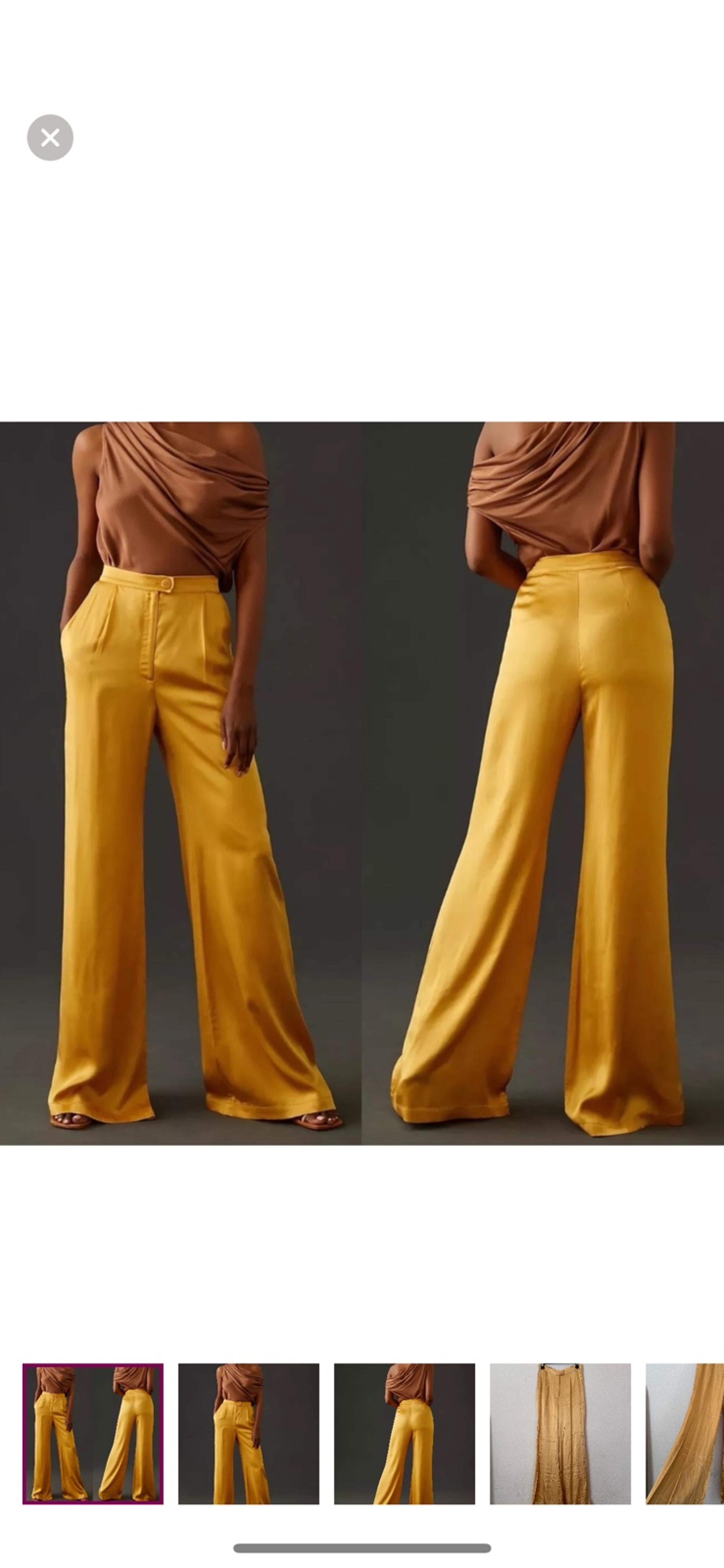 NWT Corey Lynn Calter Anthropologie Satin Wide Leg High Waist Pant Gold Medium
