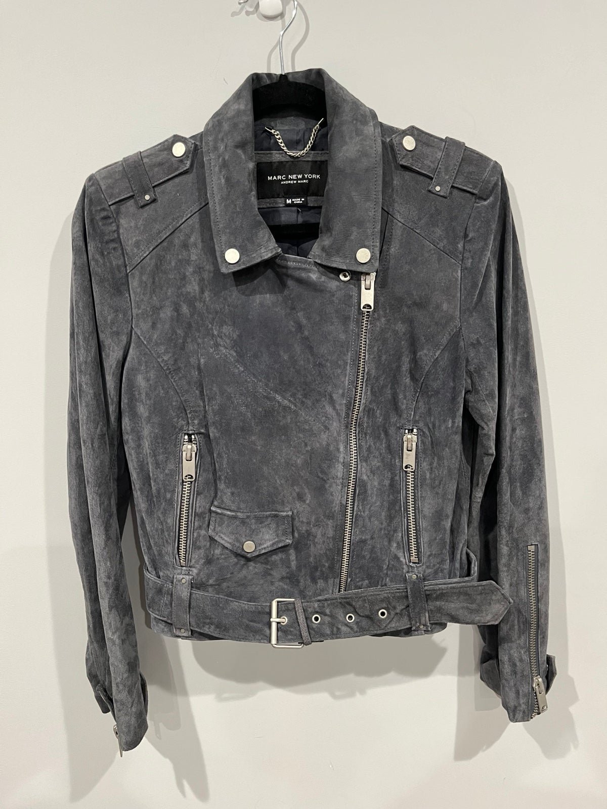 Marc New York by Andrew Marc Suede Belted Moto Jacket in Charcoal Size M