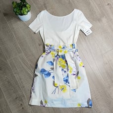 MAX & CO. Bea Cream Blue Floral Short Sleeve Scoop Neck Dress Women’s