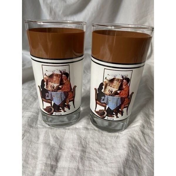 NORMAN ROCKWELL Breakfast Table/Behind The News” Set Of 2 Drinking Glasses