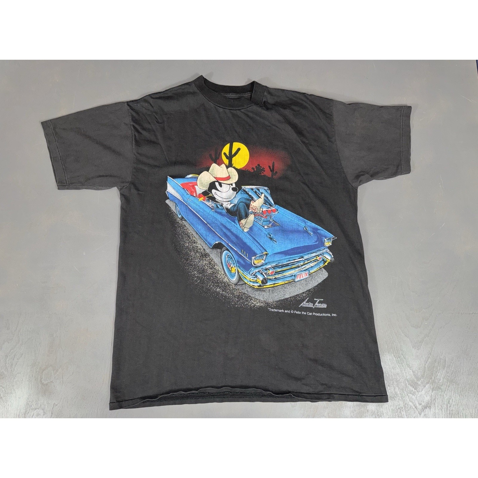 Vintage Felix The Cat T-Shirt Cowboy Car Cartoon 90s Single Stitch Large