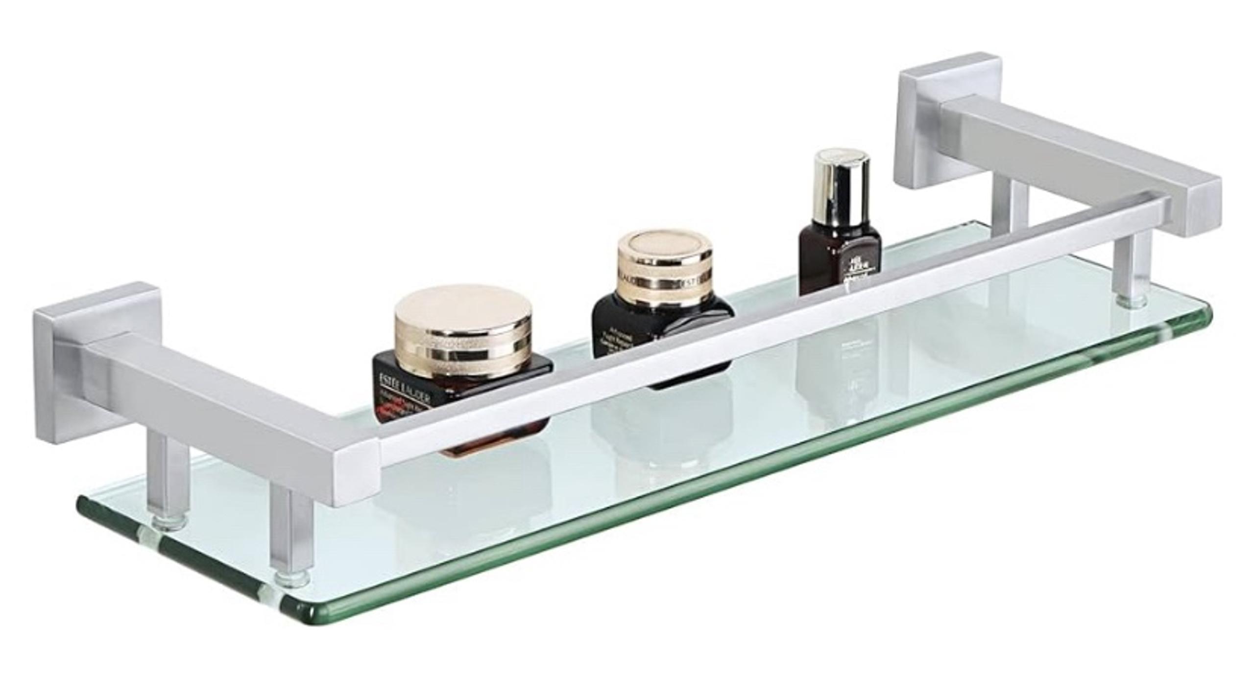 Alise 16” Brushed Nickel Tempered Glass Shelf