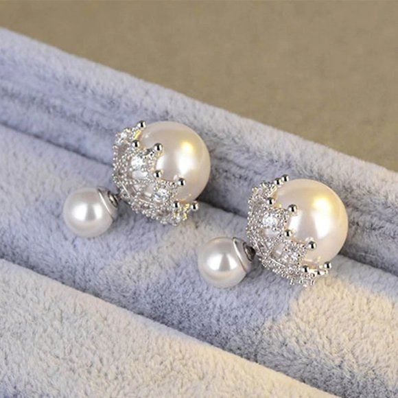 NEW 925 Silver Diamond Pearl Earrings