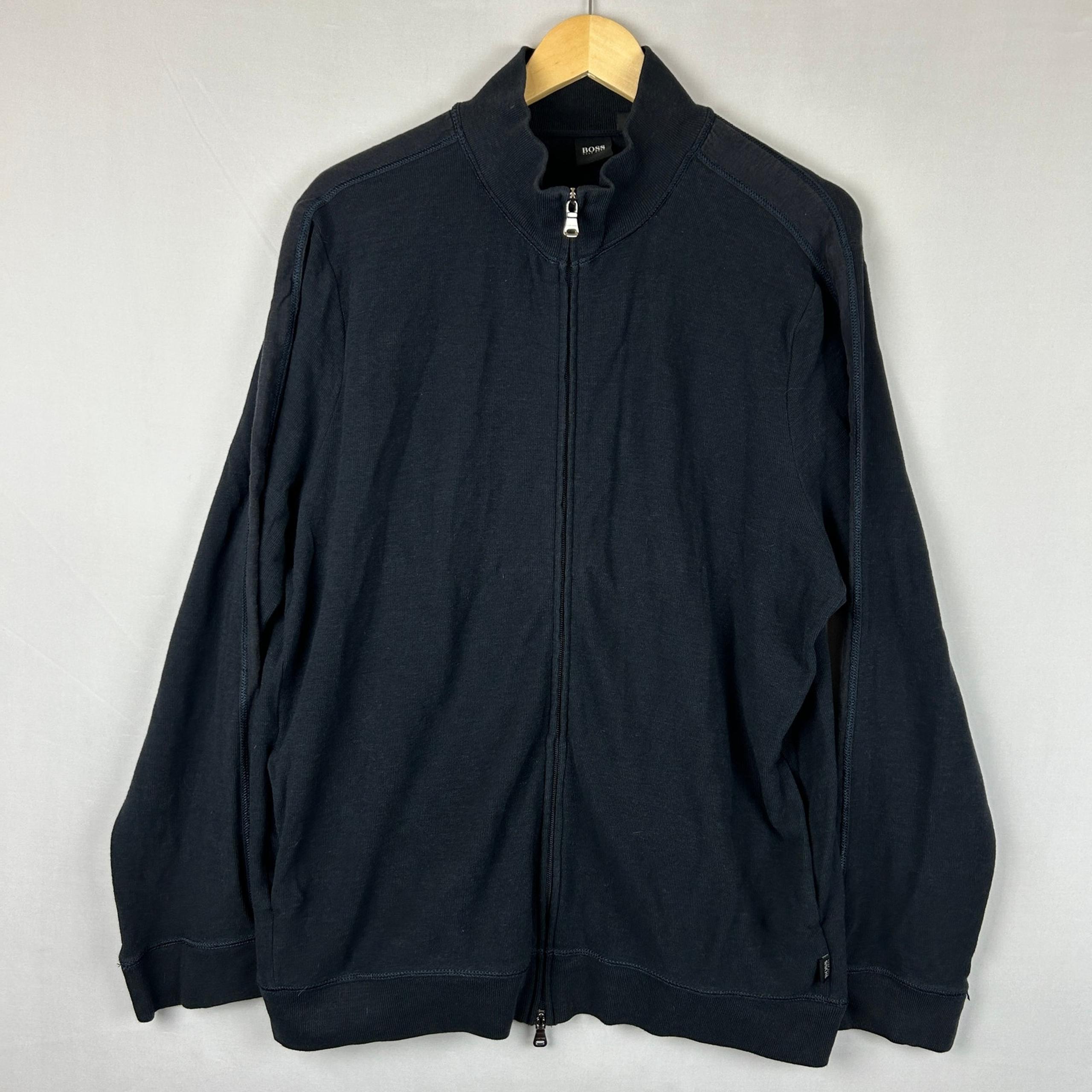 Boss Hugo Boss Black Full Zip Sweater Jacket Cotton Linen Blend Men's Size XXL