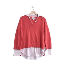 Brochu Walker The Looker Layered V-Neck Pullover Sweater. Size XS, Coral, white