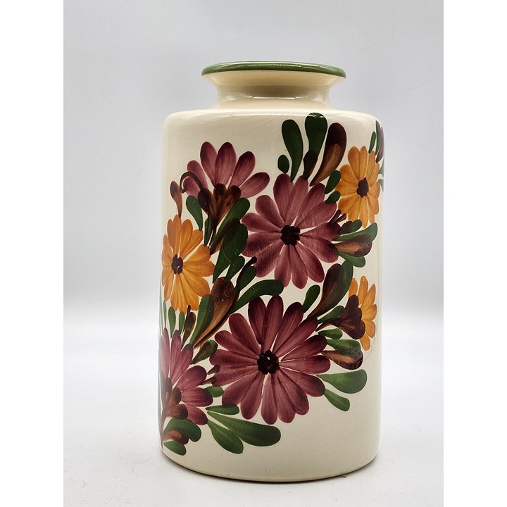 Handcrafted Ceramic Vase With Floral Design By Vega Cuenca Ecuador 10 Tall