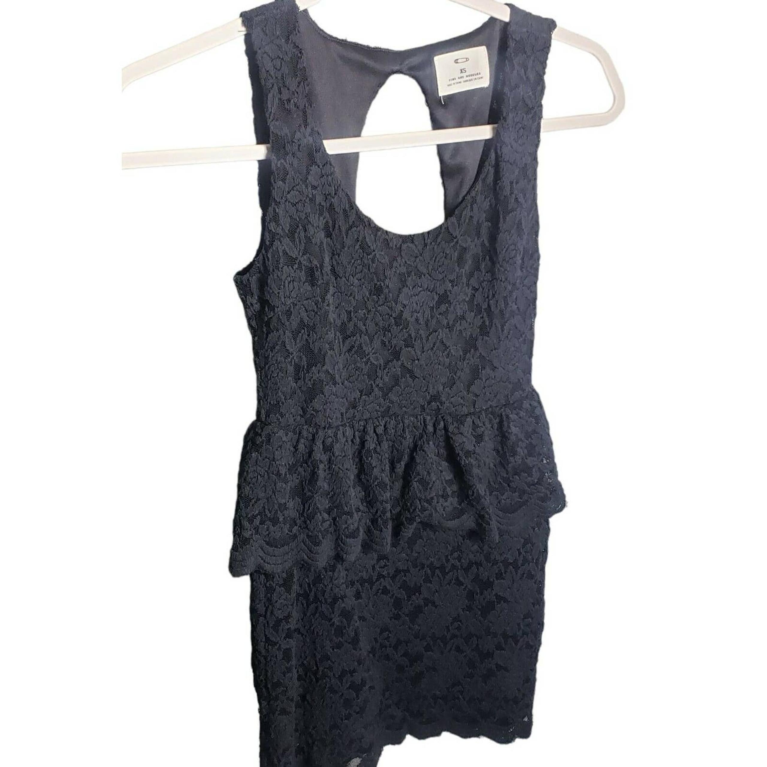Pins & Needle/Anthropologie, X-Small Black Lace Peplum Skater Dress Fully Lined