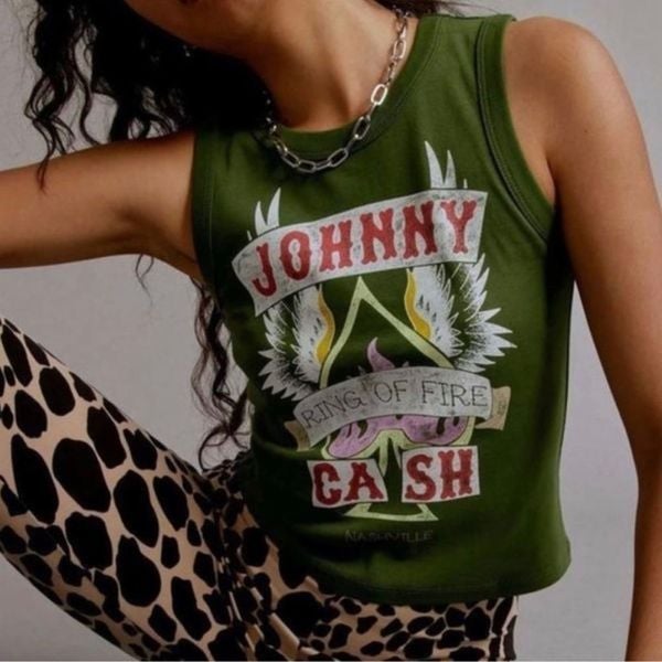 DAYDREAMER Johnny Cash Ring of Fire Shrunken Tank Garden Green XL