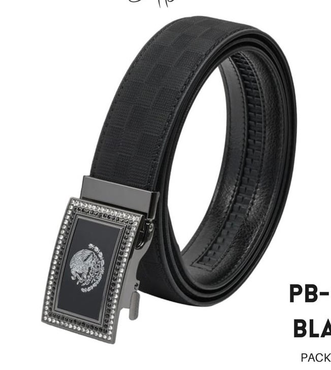 Mexico Rhinestone Border Buckle Black Strap Retractable Belt