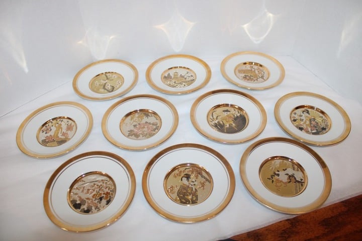 Japanese Floral Calendar Chokin Plates Set of 10 The Hamilton Collection