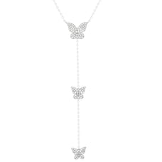 Three Butterfly Necklace 925 sterling silver Cubic Zirconia Drop Down Y