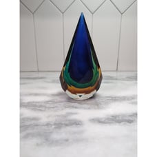 Alessandro Mandruzzato Murano Paperweight, Sommerso Glass Teardrop Faceted Decor