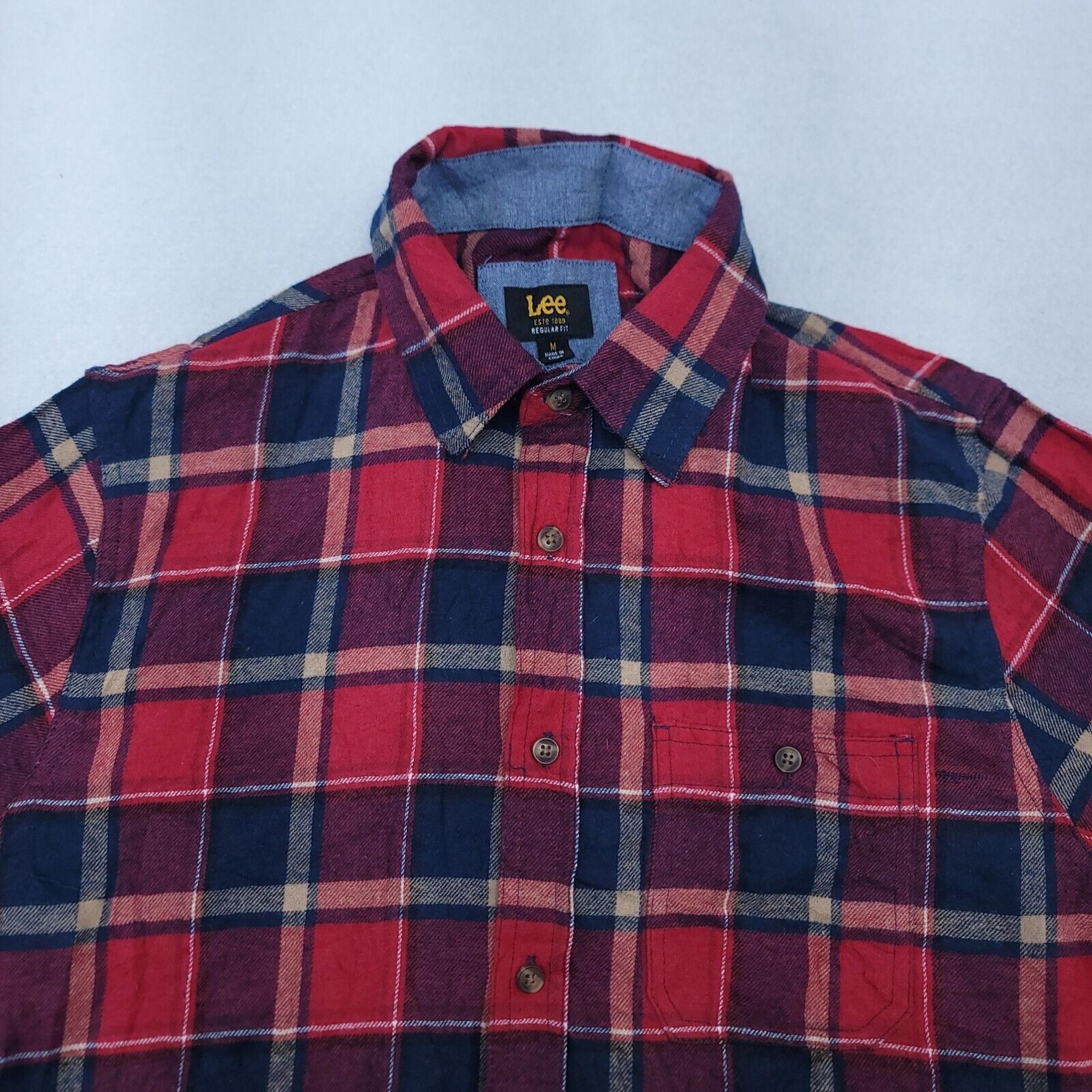 Lee Buffalo Check Flannel Casual Button Up Shirt Mens Size Medium M Red Blue