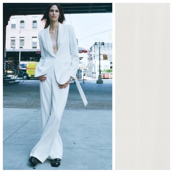 NWT. Zara White Regular Fit Fluid High Waist Pants. Size XL.