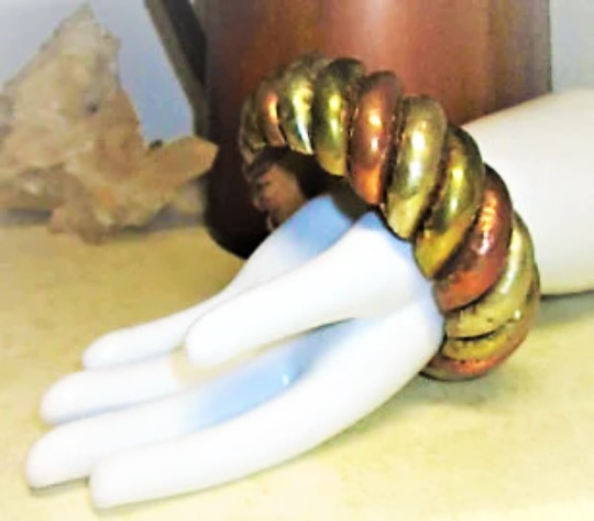 Vintage Twisted Tri-Metal Bracelet, Brass, Silver, Copper and Wood Bangle