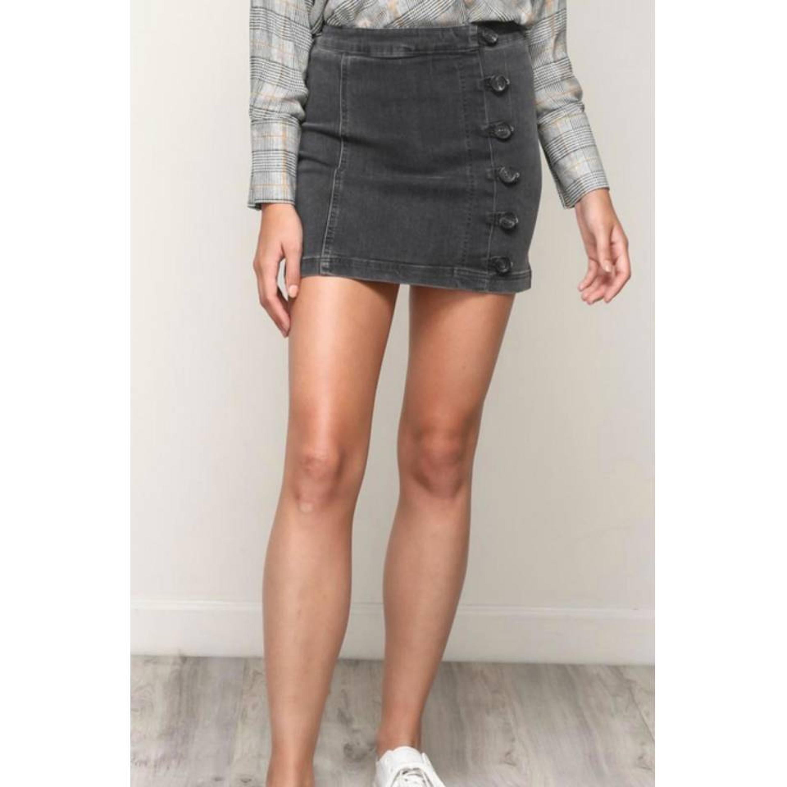 C'isa Grey Side-Button Denim Mini Skirt