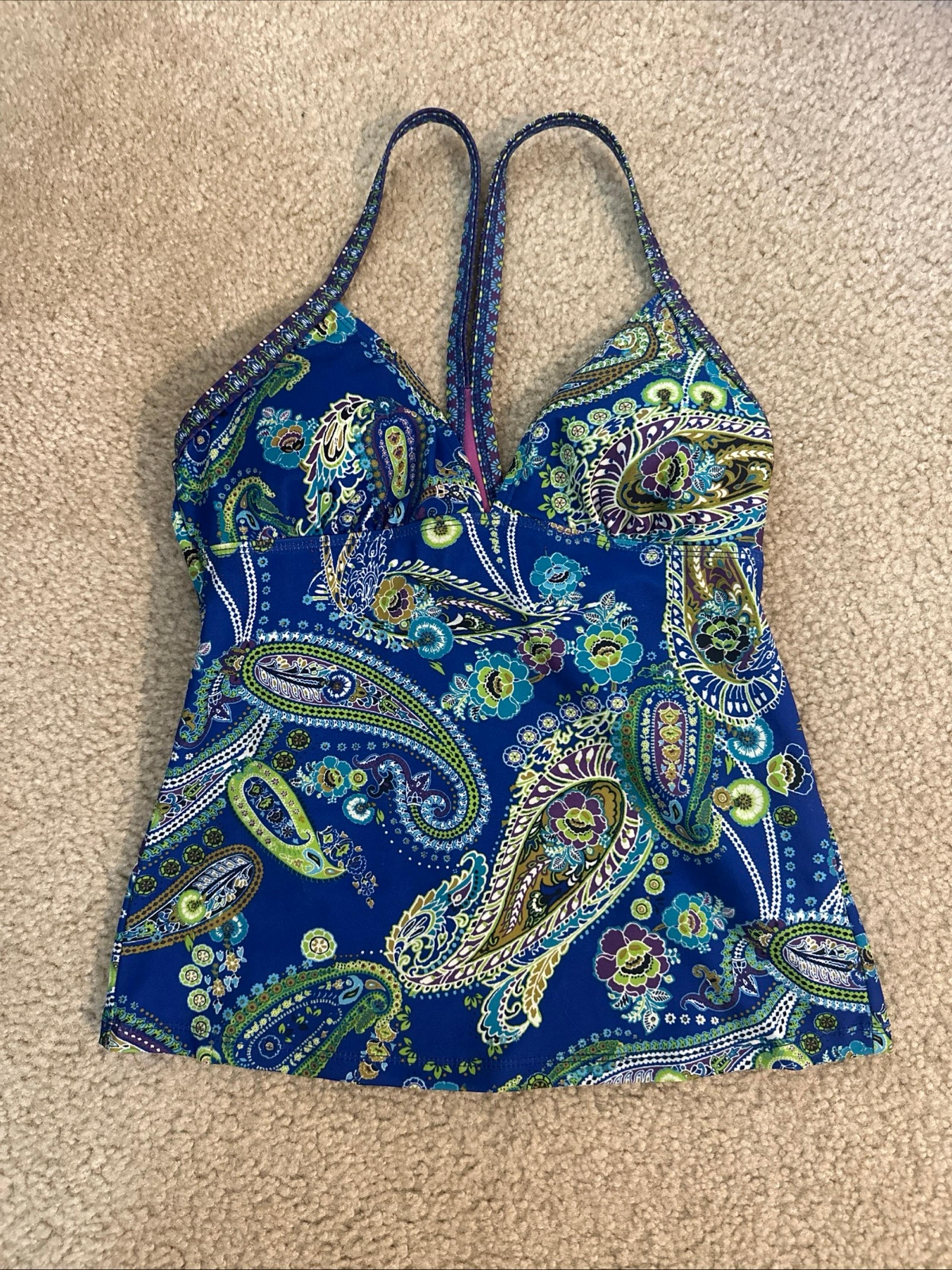 Athleta Offshore Racerback Tankini Top Paisley Blue Womens Size Small