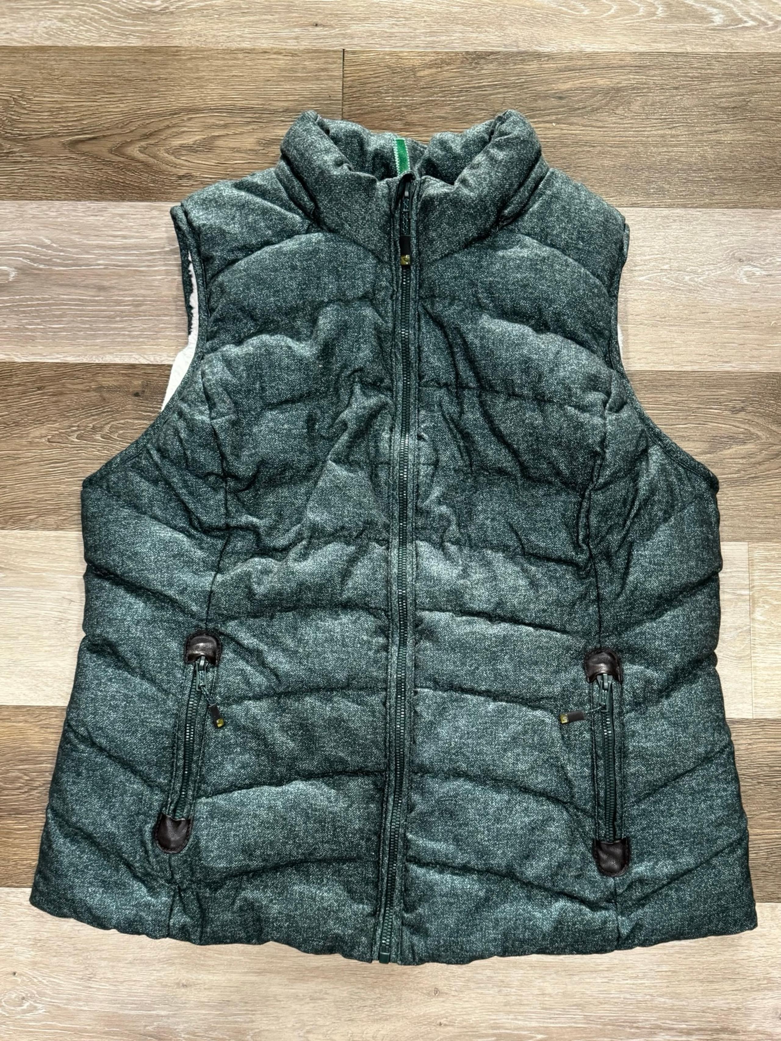 Green Tea Zip Puffer Vest Women’s Size XL Faux Fur Lined Forest Green in EUC