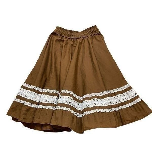 Vintage 60’s Pete Bettina Brand Brown and White Square Dance Skirt Size Small
