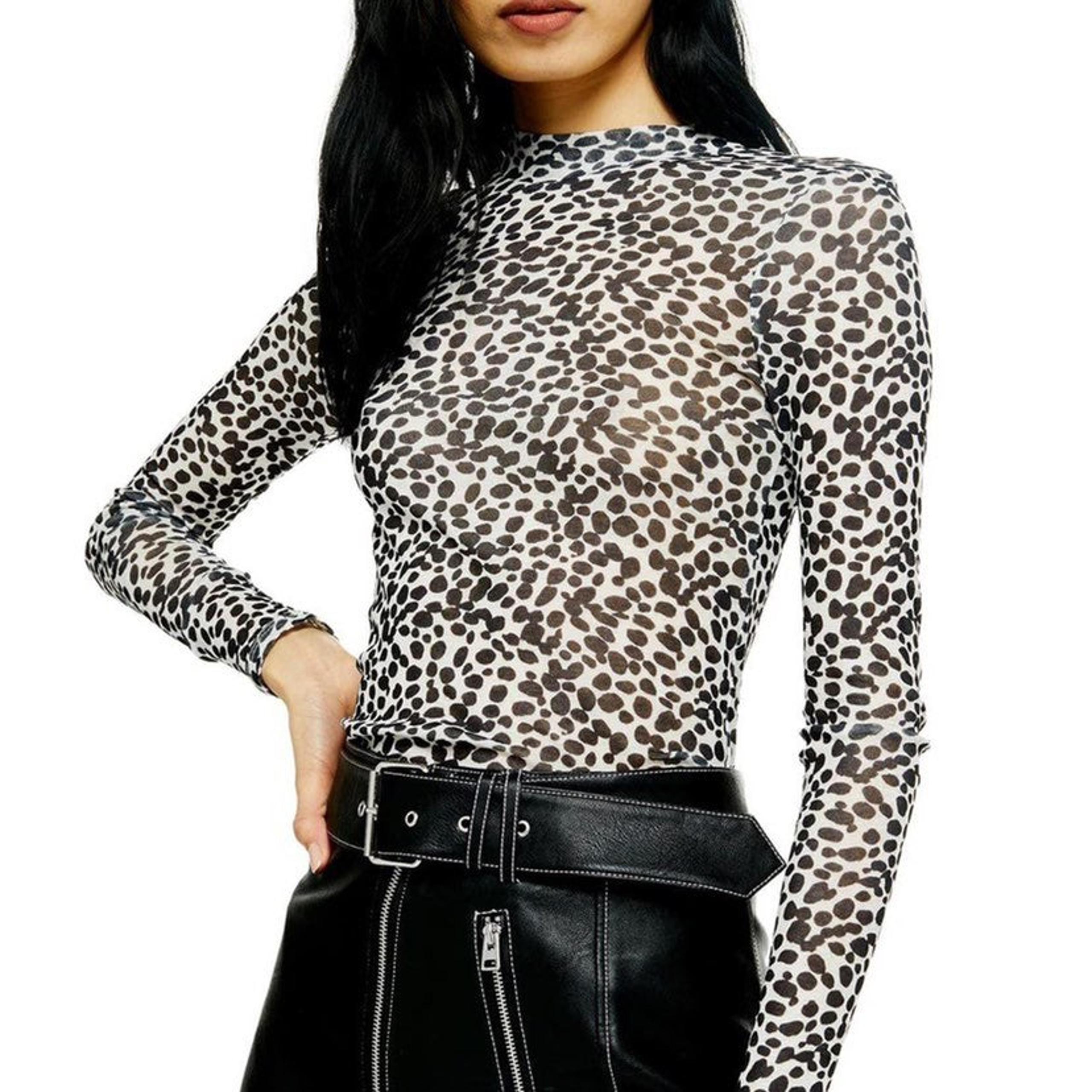 Topshop dalmatian print mesh mock neck