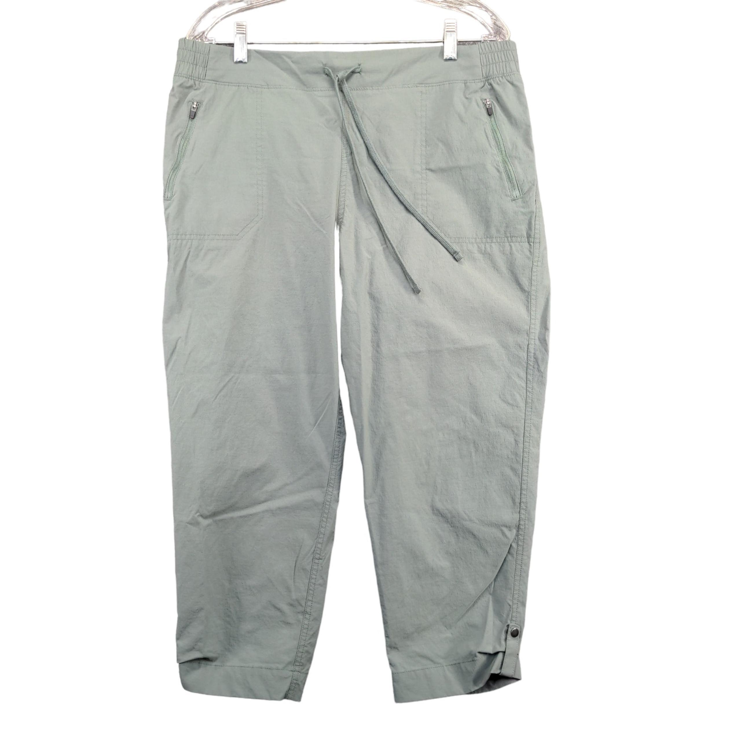 Eddie Bauer Women's Capri Pants Green Large Drawstring Waist Zipped Pocket