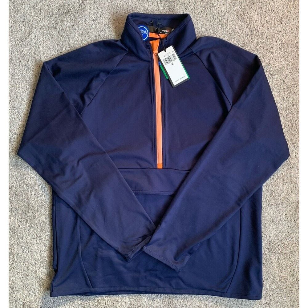 NWT RLX Ralph Lauren 1/2 Zip Golf Pullover Wicking Front Pocket Navy Medium