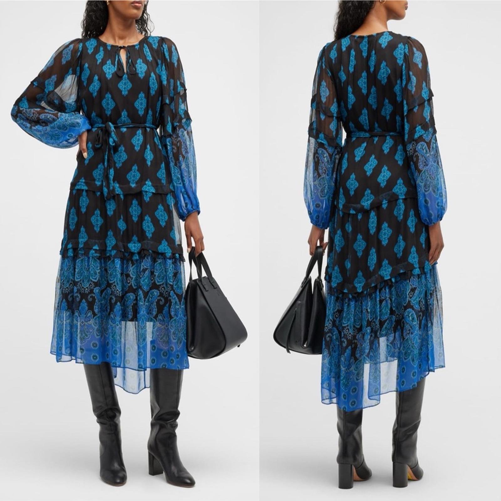 NWT Kobi Halperin Connor Printed Midi Dress, Black Blue Size XXL New w/Tag 548