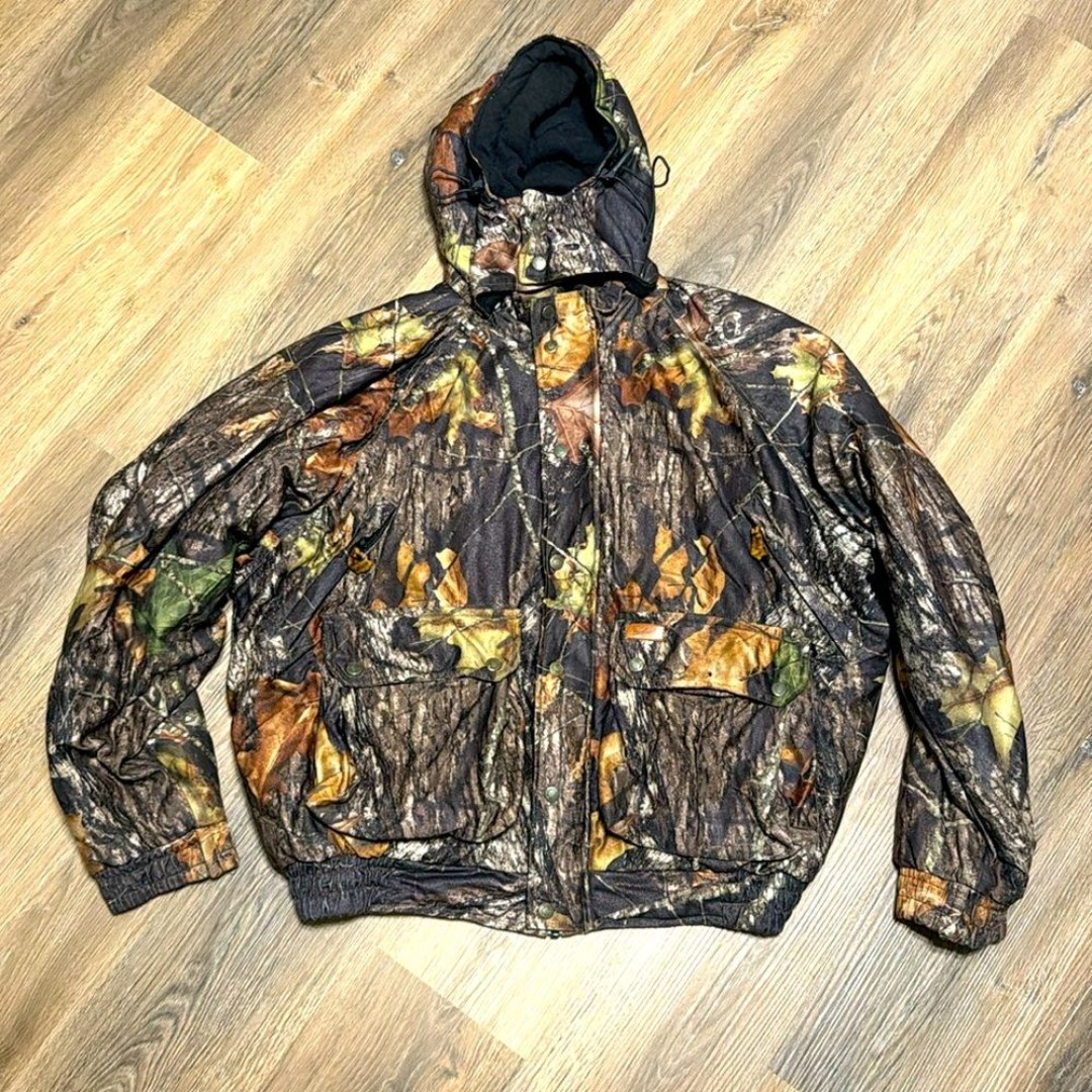 Vtg Woolrich Woolen Mills Camo Bomber Hooded Jacket men’s XL outdoors hunting