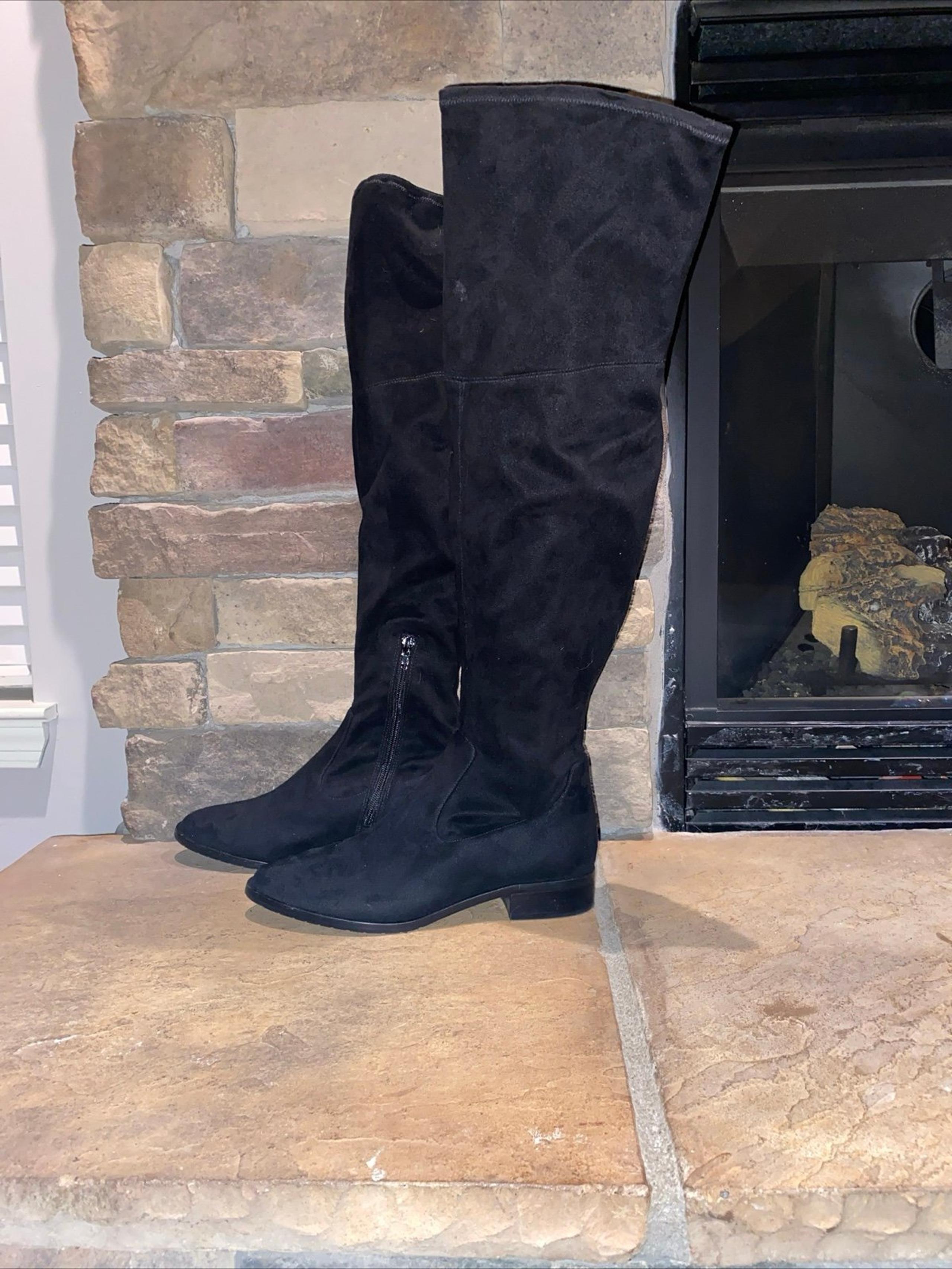 IVANKA TRUMP LIVI Black Fabric Over The knee Designer Boots 8
