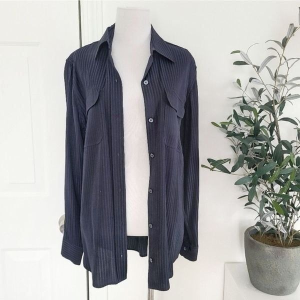 Equipment Navy Blue Button Down Top Womens Size Small