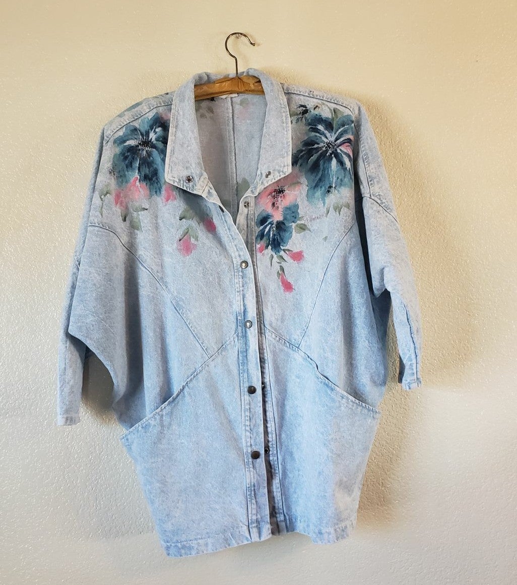 Vintage Denim Handmade Detailed Painting Torpedo Jacket Medium
