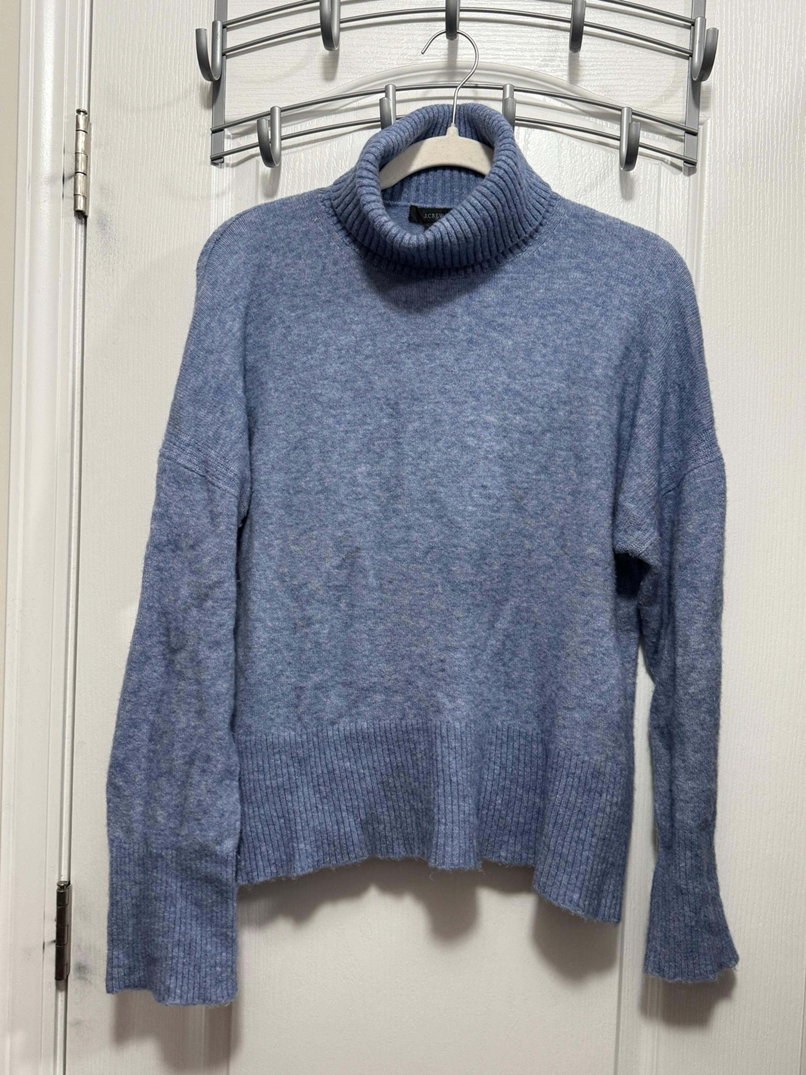J Crew Wool Alpaca Blend Turtleneck Sweater Blue Womens M Soft Oversized Classic