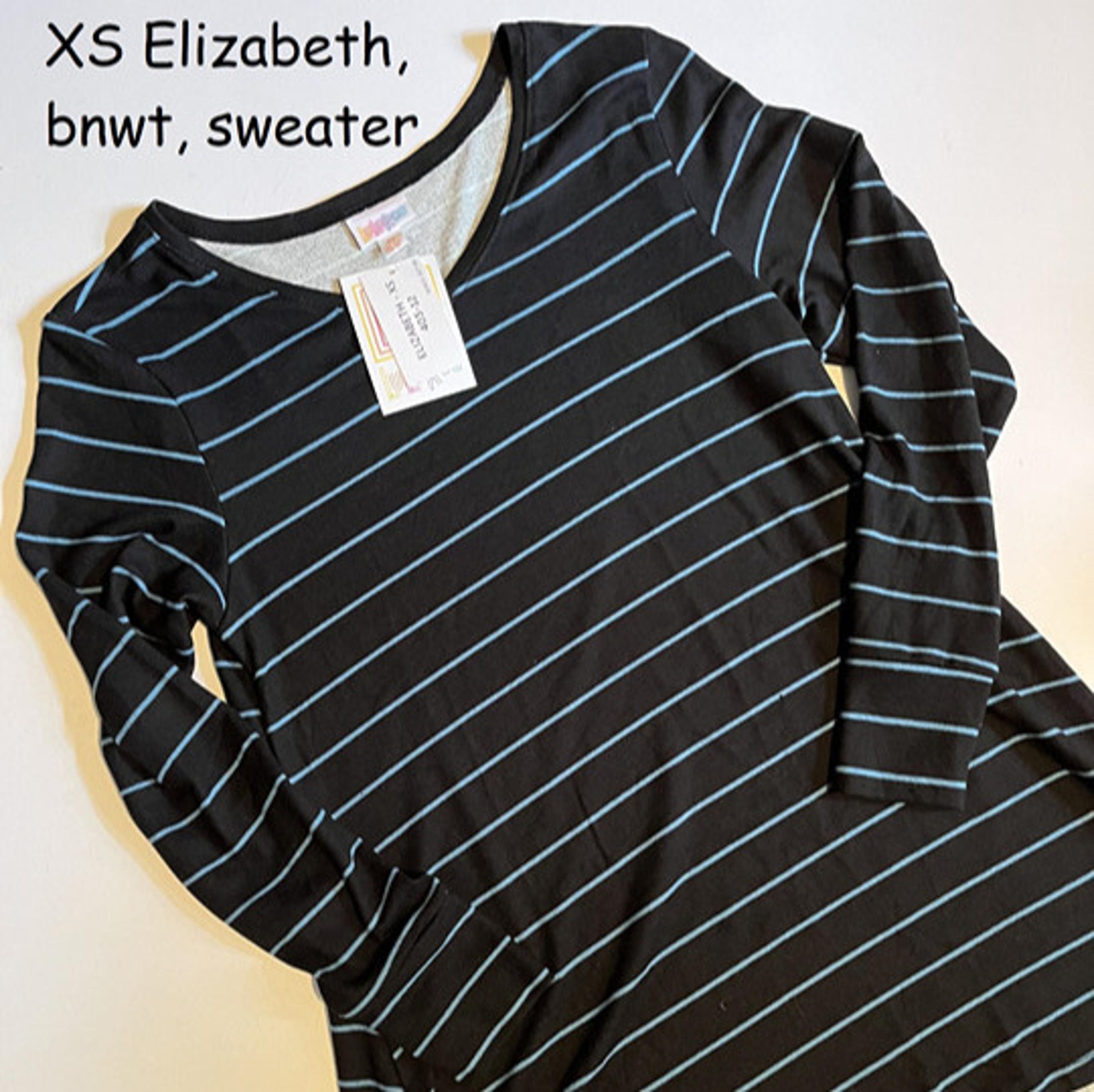 XS Lularoe Elizabeth v-neck sweater tunic, black with blue stripes