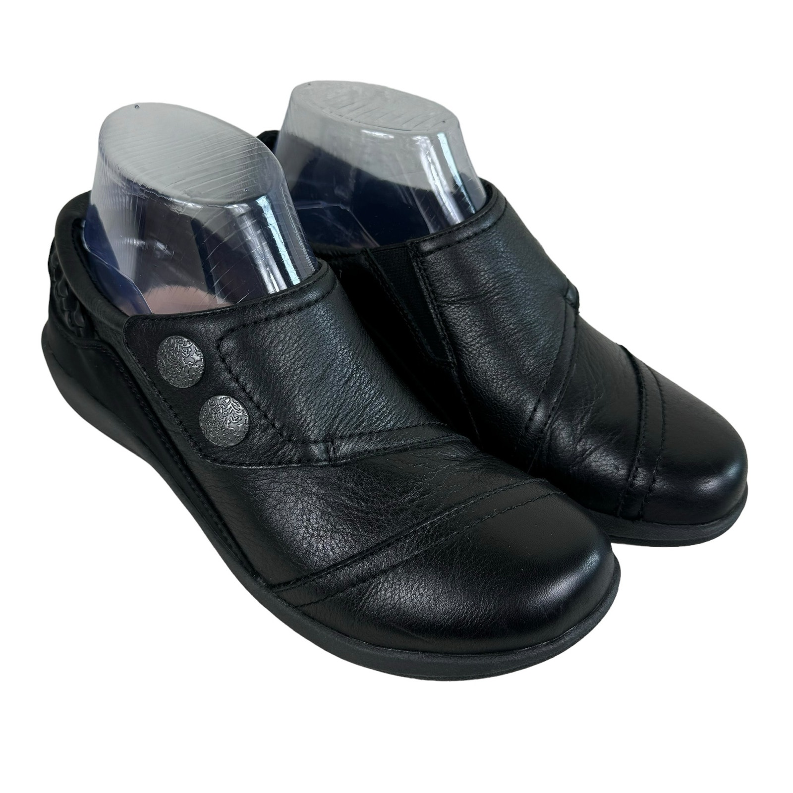 Aetrex Black Leather Upper Monk Strap Hook & Loop Comfort Shoes Size 7.5 8