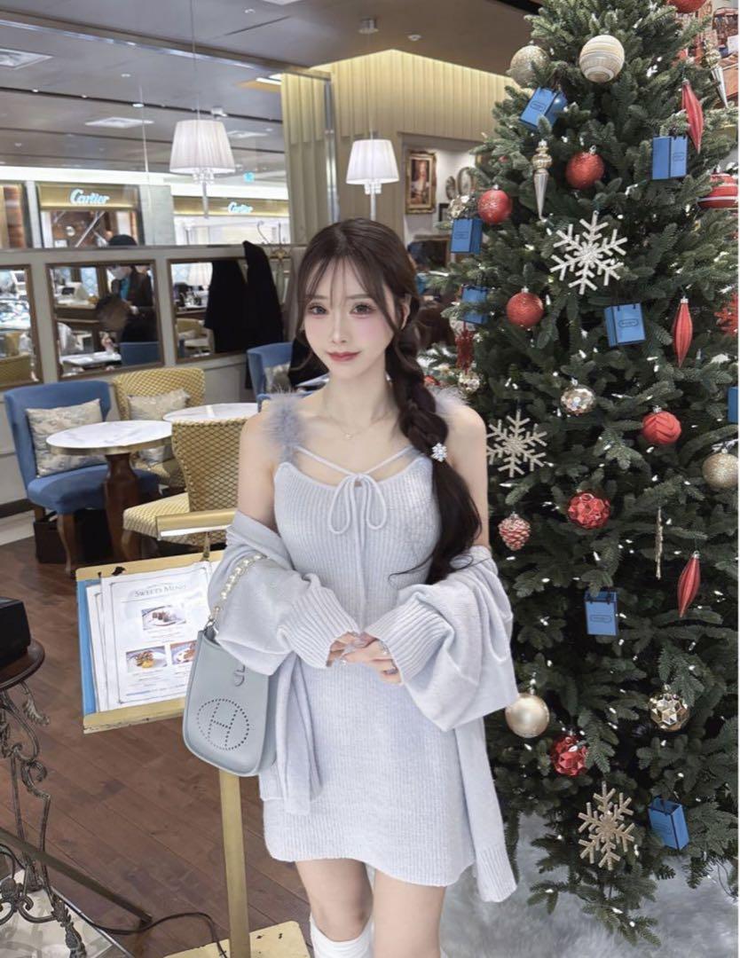 Lumignon feather ribbon op + cardigan Sleeveless Sweaters
